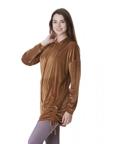 KAPÜŞONLU KADİFE SWEATSHİRT